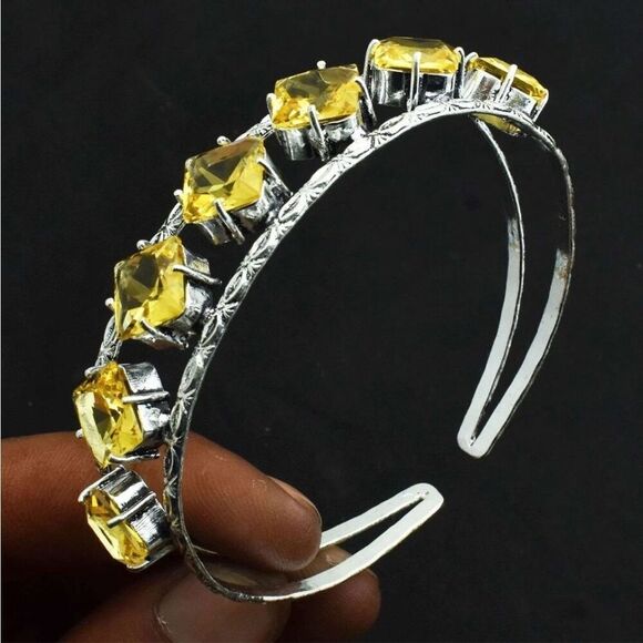 Citrine Gemstone Artisan Handmade Adjustable Bangle Jewelry 21 Gms New - Picture 4 of 4